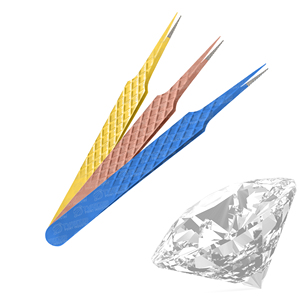 Pinzas de extensión de pestañas de acero inoxidable de calidad superior japonesa, agarre de diamante, punta de fibra de 90 grados, herramienta de belleza de último diseño - Product Image 1