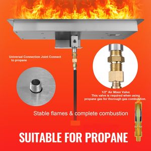 Bruciatore a gas propano H-Burn da 120.000 BTU per braciere a incasso in acciaio inossidabile da 24 x 8 pollici, kit bruciatore rettangolare per bracieri - Product Image 6