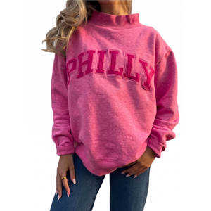 Women's Rust Oversized <b>Mock</b> <b>Neck</b> Sweatshirt Philly Letter Print Cotton Long Sleeve Autumn Streetwear Pullover <b>Top</b> <b>mock</b> <b>neck</b> - Product Image 5