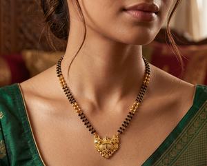 Divyoro Gold Plated Copper Alloy Classic <b>Beaded</b> <b>Necklace</b> with Heart Pendant for Women's Hindu Wedding Occasion - Product Image 3