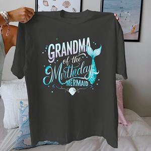 เสื้อยืดผ้าฝ้ายบริสุทธิ์สำหรับผู้หญิงลายนางเงือกวันเกิดใส่สบาย - Product Image 2