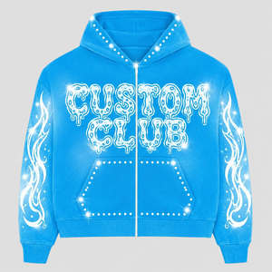 Sudadera con capucha Y2K de algodón 100% personalizada, de invierno, estilo urbano, con cuentas, bordada, desgastada, con pedrería y lavado ácido, de peso pesado, con cremallera - Product Image 4