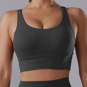 Soutien-gorge de sport pour femme, dos nageur, col ras du cou, avec coussinets amovibles, maintien moyen, couleur unie, respirant, séchage rapide, pour le yoga - Product Image 2