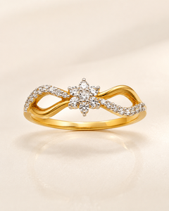 Bague de fiançailles en moissanite plaqué rhodium couleur or, motif fleur infinie, sertie de griffes, pour femme, cadeau, mariage, fête - Product Image 1