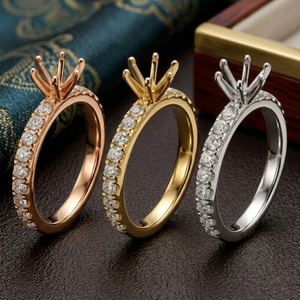 Bague en Or Jaune 18 carats avec Monture Pavé de Diamants, Couronne à 6 Griffes, Demi-Bague Éternité Ronde Élégante, Bijou Personnalisable en Or (Karat et Couleur) - Product Image 4