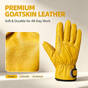 Guantes de Trabajo de Cuero de Cabra de Primera Calidad, Resistentes al Fuego, con Correa de Muñeca Ajustable, Suaves y Flexibles, para Seguridad en Exteriores - Product Image 1