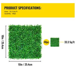 48 Paneles de Pared de Seto Artificial de Boj, Protección UV, 10x10 Pulgadas, 4cm, Fondo de Césped Verde, Adhesivos Decorativos de Pared, Falso Césped - Product Image 4