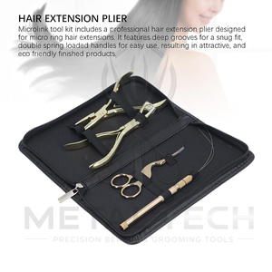 Premium Quality Hair Extension Applicator Kit – Gold Finish Hair Pliers, Loop Threader, Salon Scissors & Portable Storage <b>Bag</b> - Product Image 3
