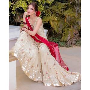 Conjunto de traje de fiesta para mujer de diseñador Top y Sharara con atuendo de noche elegante Dupatta - Product Image 6