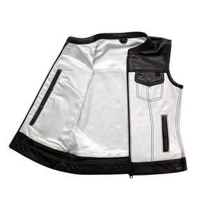 Gilet en cuir véritable pour homme, style motard, col montant, color-block, longueur standard, vêtement d'extérieur pour l'automne, vente en gros - Product Image 3