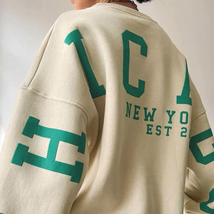 Sudadera con Capucha de Felpa con Estampado Puff Extra Grande y Logotipo Personalizado para Mujer, Sudadera Vintage de Cuello Redondo de Algodón al por Mayor para Mujer - Product Image 1