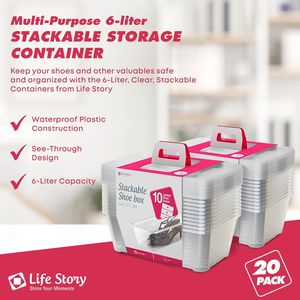 Set di 10 Scatole di Plastica Trasparente Impilabili da 6 Litri, Contenitori Organizzatori per Scarpe con Coperchi per Uso in Camera da Letto - Product Image 1