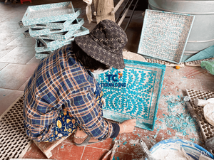 Bol à salade en bambou lisse incrustation de nacre bol décoratif en bambou bol de service pour servir des collations fruits faits à la main Vietnam - Product Image 3