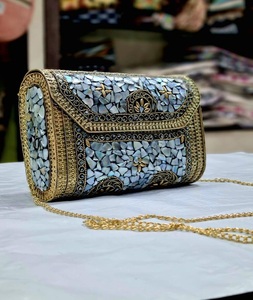 Handcrafted <b>Silver</b>-Plated Rectangle Mosaic <b>Clutch</b> Purse Sling Bag Thanksgiving Gift Chip Stone Metal True Testament F S - Product Image 5
