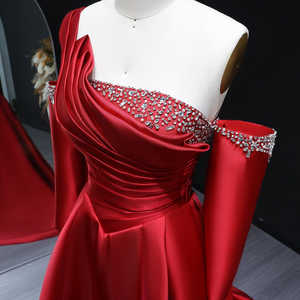 Jancember SF272 Kristall-Strass Einschultriges Plissiertes Rotes Abendkleid für Festliche Anlässe - Product Image 4