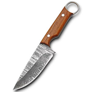 Couteau à lame fixe artisanal en acier Damas, pointe tombante, manche en bois d'olivier, pour la chasse, le camping, la survie en extérieur, EDC multifonction, DIY - Product Image 1