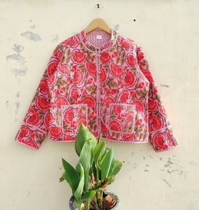 Handmade Winter <b>Quilted</b> Reversible Cotton <b>Jacket</b> with Stripe Design-Gift for Bridesmaid - Product Image 2