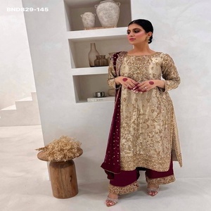 Premium Quality Party Wear Fancy <b>Silk</b> with Embroidery Sequence work Plazzo-<b>Kurta</b> & Dupatta Set Woman Fashion Supplier from India - Product Image 1