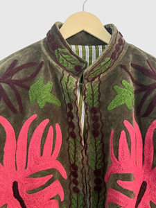 Veste en velours brodée de fleurs, col mandarin, manches longues, style blouson pour femme adulte, vêtements d'automne - Product Image 5