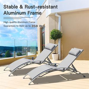 Set of 2 Outdoor Adjustable Backrest Patio <b>Recliner</b> <b>Chairs</b> with Removable Pillow Indoor/Outdoor <b>Beach</b> Sun Loungers - Product Image 5