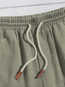 Pantalones cortos tipo bermuda para hombre, transpirables, con cordón ajustable, tejido sólido, hasta la rodilla, holgados, informales, de Bangladesh, para primavera/verano. - Product Image 5