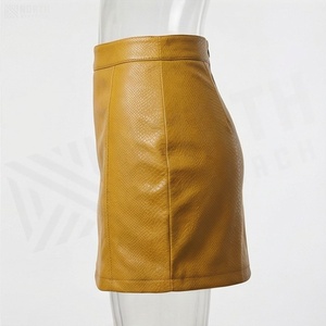 Jupe crayon mini en similicuir pour femme, couleur unie, fermeture éclair brillante sur le devant, taille normale, toutes saisons, style minimaliste - Product Image 3