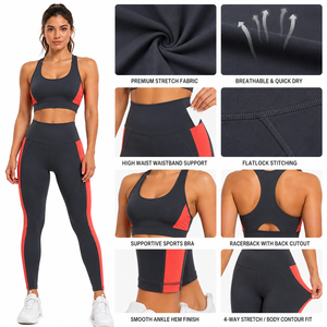 Ensemble 2 pièces personnalisé éco-responsable extensible dans quatre directions pour femme : soutien-gorge de sport taille haute et leggings – Vêtements de sport OEM, marque privée, vente en gros - Product Image 3