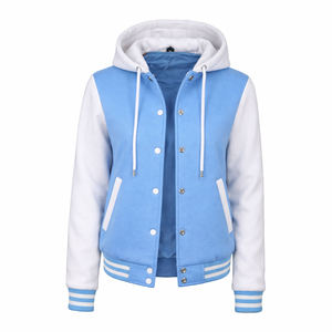 Custom Women Pink Black Hooded Varsity Jacket Casual Streetwear Bomber Jacket with Snap Buttons - Product Image 4