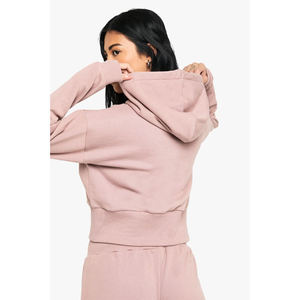 Ensemble de survêtement rose écoresponsable pour femme, à capuche, manches longues, couleur unie, fermeture éclair, décontracté, pour l'automne, avec pantalon à cordon de serrage - Product Image 6