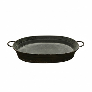 Plateau de service ovale en métal galvanisé noir vieilli avec poignées, style ferme, inspiré du vintage, pour décoration de table, vente en gros - Product Image 1