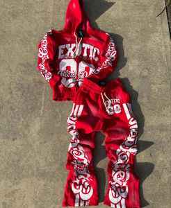 Ensemble de survêtement unisexe en coton épais, style vintage printemps, 2 pièces, sweat à capuche et pantalon de survêtement à ourlet brut délavé à l'acide, avec logo personnalisé - Product Image 4