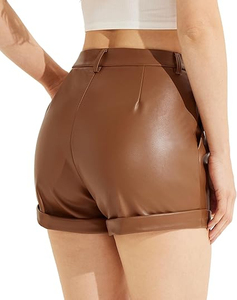 Shorts en cuir marron pour femme, tendance, en peau de mouton véritable, qualité supérieure, service d'échantillons disponible pour marque privée - Product Image 3