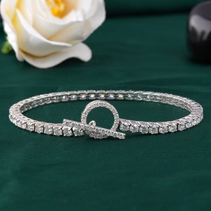 Bracelet tennis en or blanc 14 carats avec diamant rond de laboratoire de 5,17 carats, fermoir à bascule, bijoux tendance - Product Image 1