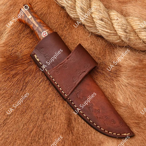 มีดแค้มปิ้งเหล็กดามัสกัสขายดี ด้ามจับรูปทรงกรวยสน พร้อมปลอกหนัง รับผลิตตามแบบ OEM/ODM คุณภาพระดับอุตสาหกรรม - Product Image 6