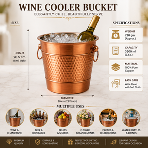 Premium Hammered Copper Wine Cooler <b>Bucket</b> with Ring Handles | Stainless Steel Lined Champagne Ice <b>Bucket</b> for Wine <b>Beer</b> Beverage - Product Image 5