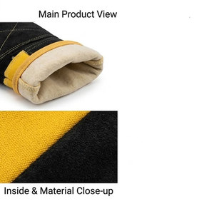Heavy Duty Industrial Cowhide Split Leather Work Safety Gloves High Visibility Back <b>Strip</b> Cotton <b>Fabric</b> & Heat Cut Resistant - Product Image 4
