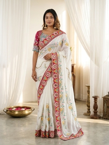 Indian Traditional Latest Rangoli Silk Saree With <b>Sequins</b> Dori Work for Wedding Party and Festive Function for Women Fancy Wear - Product Image 4