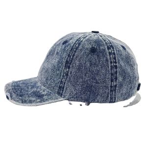 Casquette en jean classique imperméable, style sport vintage, non structurée, délavée, réglable, haute, en tissu épais, avec ouverture pour queue de cheval, unisexe, pour l'extérieur - Product Image 1