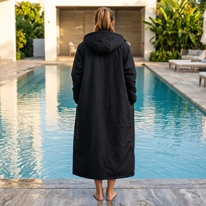 Custom Logo Hooded Swim Jacket Fleece Lined Winter Waterproof Men <b>Women</b> Kids Swim Parka Beach Surfing <b>Poncho</b> Coat Changing Robe - Product Image 2