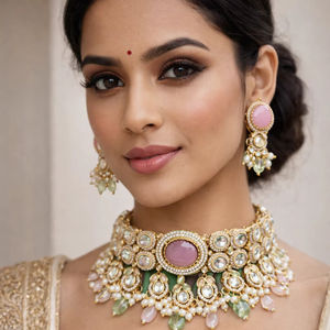 Conjunto de Collar de Perlas Estilo Kundan con Pendientes a Juego para Bodas, Aniversarios y Compromisos - Product Image 1