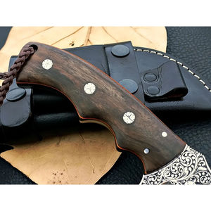 Cuchillo Tracker Burraq DIY de Acero de Damasco Hecho a Mano con Espiga Completa, Mango de Madera de 10 Pulgadas, Funda de Cuero, Regalo de Aniversario OEM - Product Image 3