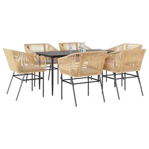 Set da pranzo con Patio in 7 pezzi con Poly Rattan marrone e cuscini in vetro inclusi eleganti mobili da esterno - Product Image 1