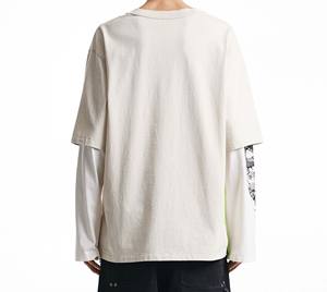 เสื้อยืดแขนยาวทรงโอเวอร์ไซส์ผู้ชายแบบสองชั้น แขนเสื้อแบบแร็กแลน ผ้าถักเนื้อหนัก 100% ผ้าฝ้าย - Product Image 6