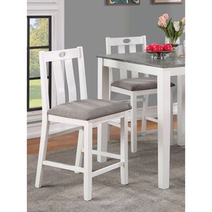 Set da Pranzo da 5 Pezzi con Tavolo in Legno Massello Bianco e 4 Sedie in Tessuto di Lino Grigio con Cuscini per Sala da Pranzo - Product Image 5