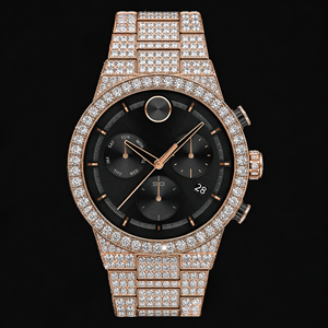 Montre de luxe en or rose sertie de diamants, style chronographe, entièrement pavée, bijou de poignet imposant - Product Image 1
