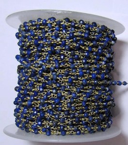 Lapis Lazuli Rondelle Faceted 3 to 4mm Beaded Wire Wrap <b>Rosary</b> Chain Jewelry Making Linked Aati Chain - Product Image 2