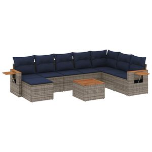 Set di divani da giardino in polyrattan grigio da 9 pezzi con cuscini, mobili da giardino esclusivi negli Stati Uniti - Product Image 2