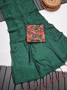 Indian Boutique Latest Exclusive Ethnic Wear Designer <b>Printed</b> Premium Linen Floor-Length Elegant All Seasons Saree Ajrakh <b>Block</b> - Product Image 6