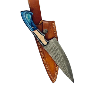 Couteau de chef personnalisé Burraq, fait main, en acier Damas, lame de 7 pouces, épaisseur 3,0 mm, manche en bois, étui en cuir, cadeau - Product Image 1