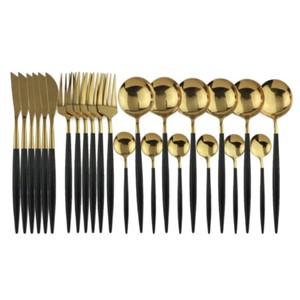 Juego de Cubiertos Modernos con Acabado Verde Mate y Detalles en Dorado, Juego de Cuchillos, Tenedores y Cucharas de Acero Inoxidable de Primera Calidad, Elegante Vajilla para Bodas - Product Image 1